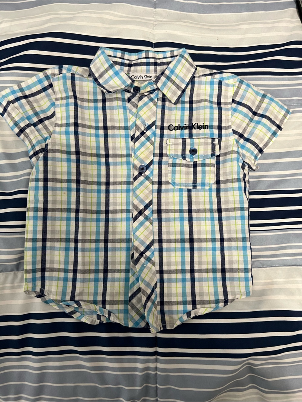 Calvin Klein Kids Blue and White Plaid Short-Sleeve Button-Up Shirt